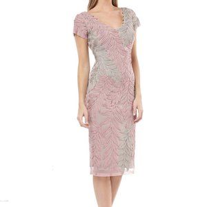 Js Collections Leaf Soutache V-neck Sheath Dress In Blush/ Ginger Size 6